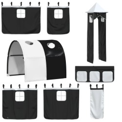 Lit superposé sans matelas avec toboggan blanc noir 90x200 cm 