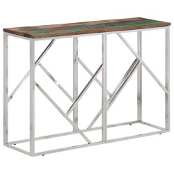 Table console argenté acier inoxydable/bois massif récupération 