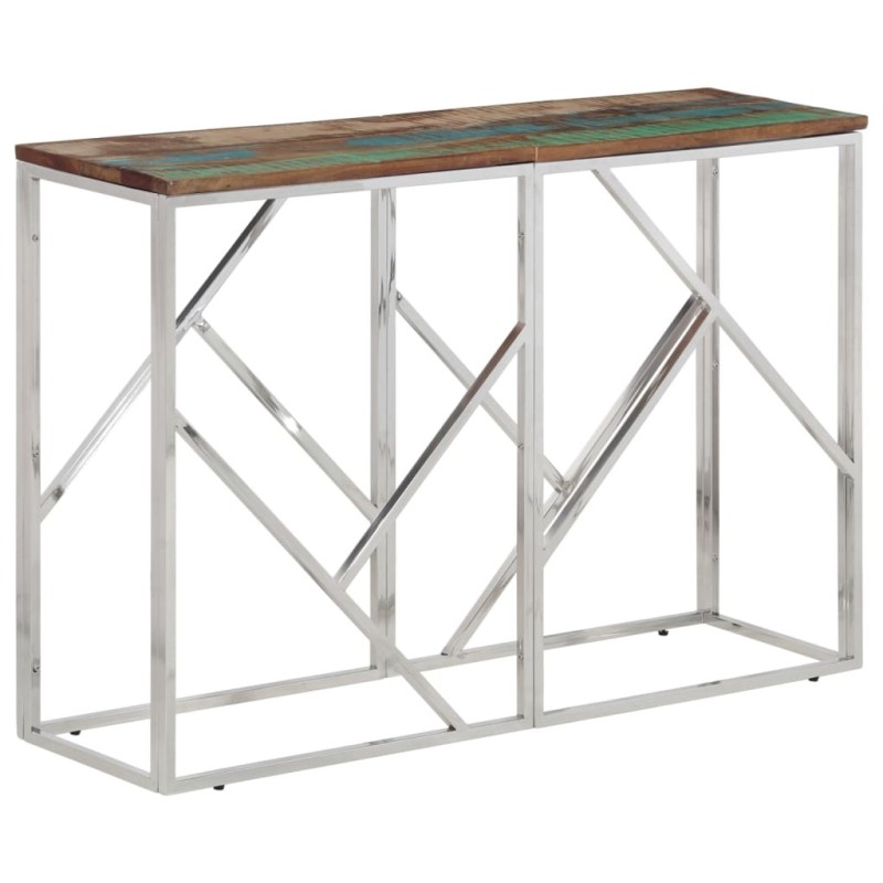 Table console argenté acier inoxydable/bois massif récupération 
