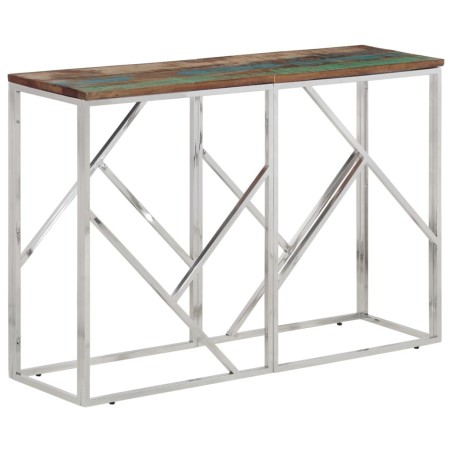 Table console argenté acier inoxydable/bois massif récupération 