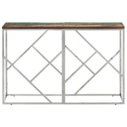 Table console argenté acier inoxydable/bois massif récupération 