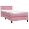 Sommier à lattes de lit avec matelas rose 90x210 cm velours 