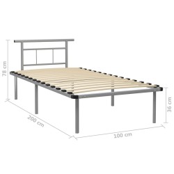 Cadre de lit sans matelas gris métal 100x200 cm 