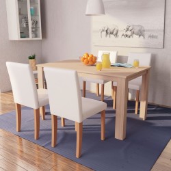 Table et chaises 5 pcs Cuir synthétique Chêne Couleur crème 