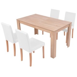 Table et chaises 5 pcs Cuir synthétique Chêne Couleur crème 
