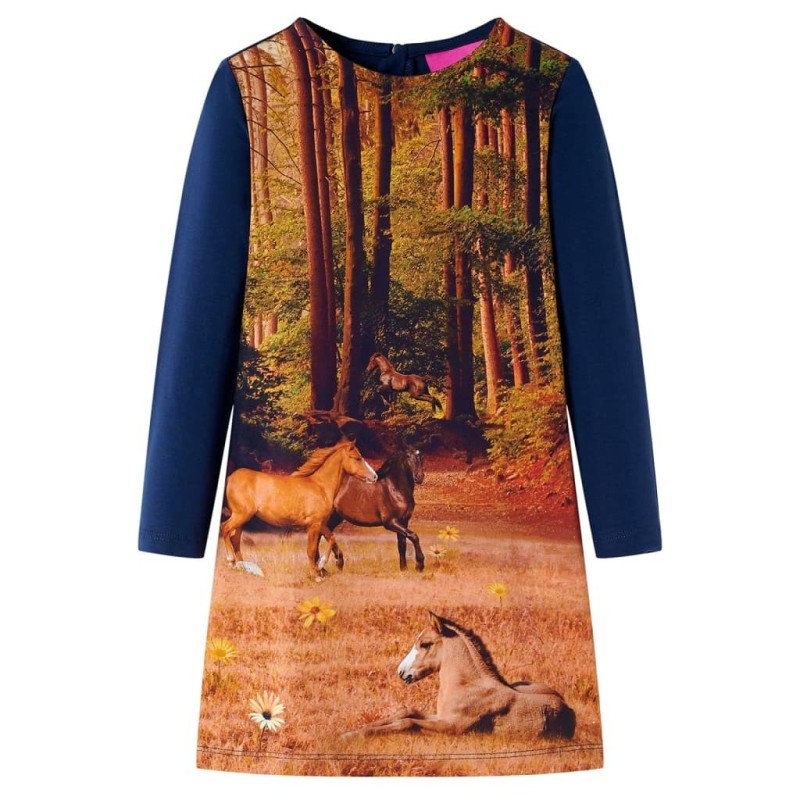Robe pour enfants à manches longues bleu marine 140 