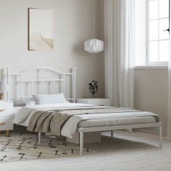 Cadre de lit métal sans matelas et tête de lit blanc 100x200 cm 