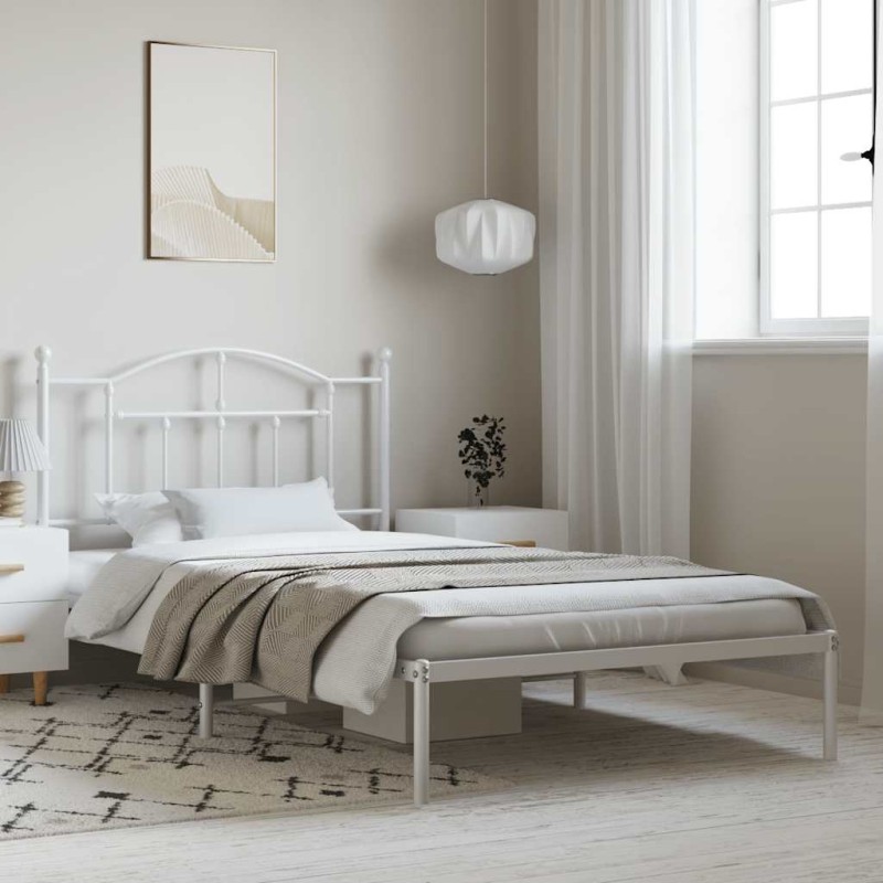 Cadre de lit métal sans matelas et tête de lit blanc 100x200 cm 