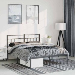 Cadre de lit métal sans matelas avec tête de lit noir 135x190cm 
