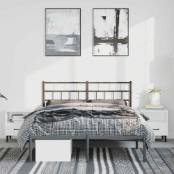 Cadre de lit métal sans matelas avec tête de lit noir 135x190cm 