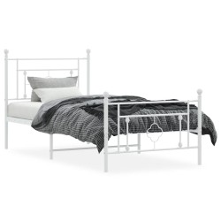 Cadre de lit métal sans matelas et pied de lit blanc 100x190 cm 