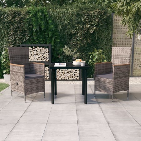 Ensemble à manger de jardin avec coussins 3 pcs Gris 
