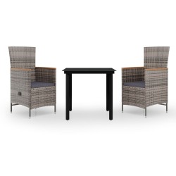 Ensemble à manger de jardin avec coussins 3 pcs Gris 