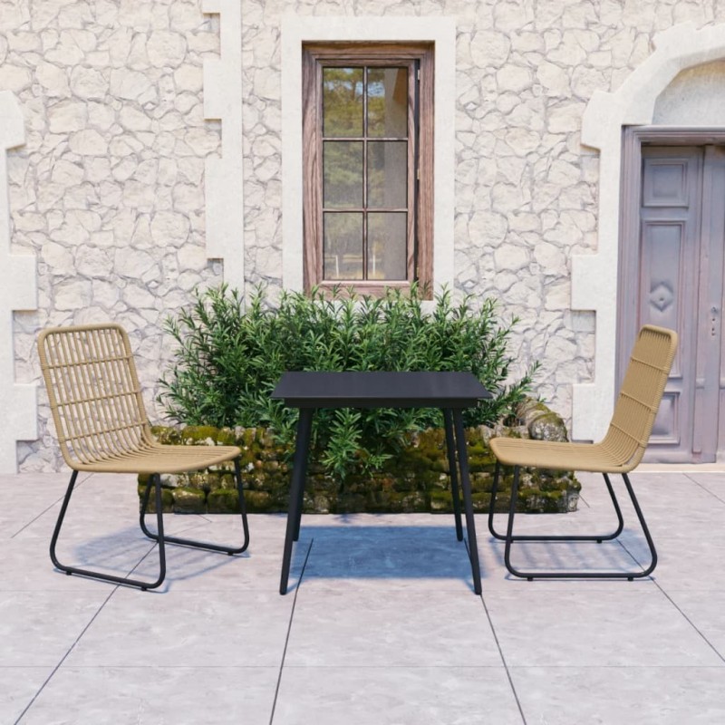 Ensemble à manger d'extérieur 3 pcs résine tressée et verre Ensemble à manger d'extérieur 3 pcs résine tressée et verre