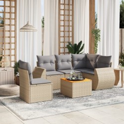 Salon de jardin avec coussins 6 pcs beige résine tressée 