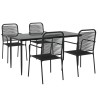 Ensemble à manger de jardin 5 pcs Noir Corde de coton et acier 