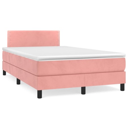 Sommier à lattes de lit avec matelas rose 120x190 cm velours 