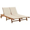 Chaise longue de jardin 2 places avec coussins Acacia solide 