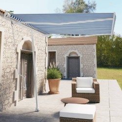 Auvent automatique sur pied 300x250 cm Bleu/Blanc 