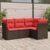 Salon de jardin 4 pcs avec coussins marron résine tressée 