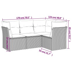 Salon de jardin 4 pcs avec coussins marron résine tressée 