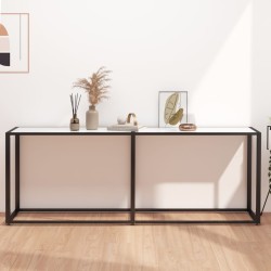 Table console Marbre blanc 200x35x75,5 cm Verre trempé 