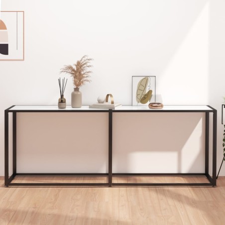 Table console Marbre blanc 200x35x75,5 cm Verre trempé 