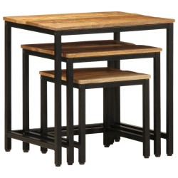 Tables d'appoint gigognes 3 pcs bois de manguier massif brut 