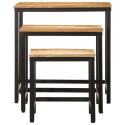 Tables d'appoint gigognes 3 pcs bois de manguier massif brut 