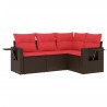 Salon de jardin 4 pcs avec coussins marron résine tressée 