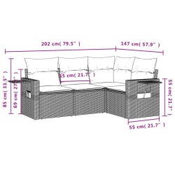 Salon de jardin 4 pcs avec coussins marron résine tressée 