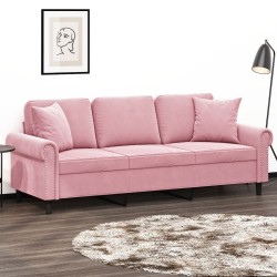 Canapé 3 places avec oreillers décoratifs rose 180 cm velours 
