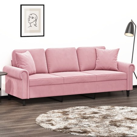 Canapé 3 places avec oreillers décoratifs rose 180 cm velours 