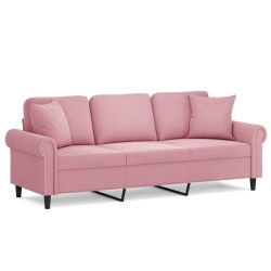 Canapé 3 places avec oreillers décoratifs rose 180 cm velours 