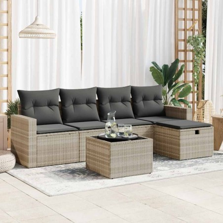 Salon de jardin 6 pcs avec coussins gris clair résine tressée 