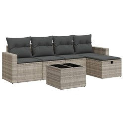 Salon de jardin 6 pcs avec coussins gris clair résine tressée 