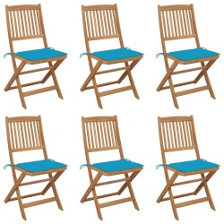 Chaises pliables de jardin lot de 6 avec coussins Bois d'acacia 