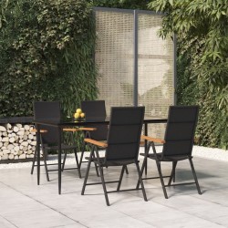 Ensemble à manger de jardin 5 pcs Noir et marron Résine tressée 