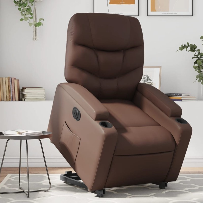 Fauteuil inclinable électrique marron similicuir 