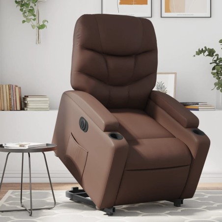 Fauteuil inclinable électrique marron similicuir 
