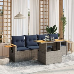 Salon de jardin 5 pcs avec coussins gris résine tressée 