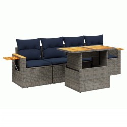 Salon de jardin 5 pcs avec coussins gris résine tressée 