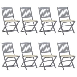 Chaises pliables d'extérieur lot de 8 et coussins Bois d'acacia 