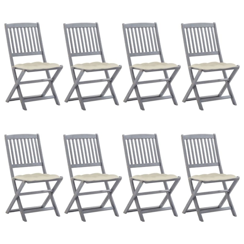 Chaises pliables d'extérieur lot de 8 et coussins Bois d'acacia 