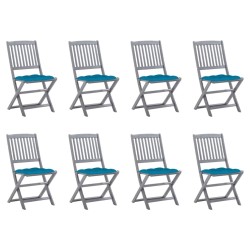 Chaises pliables d'extérieur lot de 8 et coussins Bois d'acacia 