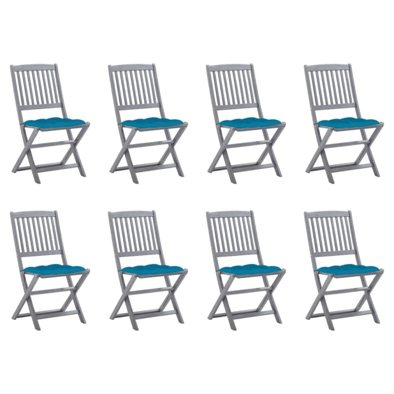 Chaises pliables d'extérieur lot de 8 et coussins Bois d'acacia 