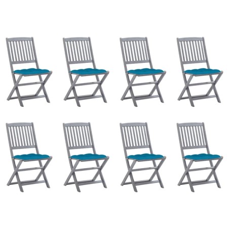Chaises pliables d'extérieur lot de 8 et coussins Bois d'acacia 