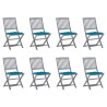 Chaises pliables d'extérieur lot de 8 et coussins Bois d'acacia 
