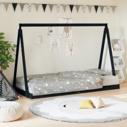 Cadre de lit pour enfants noir 90x190 cm bois de pin massif 