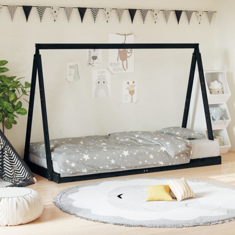 Cadre de lit pour enfants noir 90x190 cm bois de pin massif 
